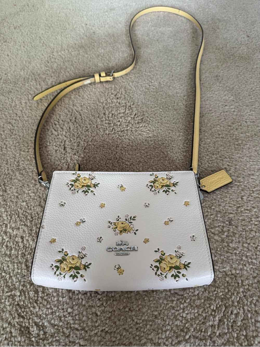 Coach - Leather Floral Crossbody bag with Yellow Trim